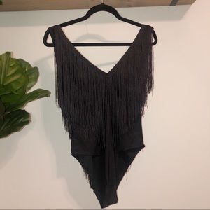BLACK FRINGE BODY SUIT